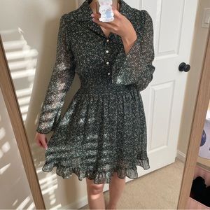 Green floral smocked waist dress